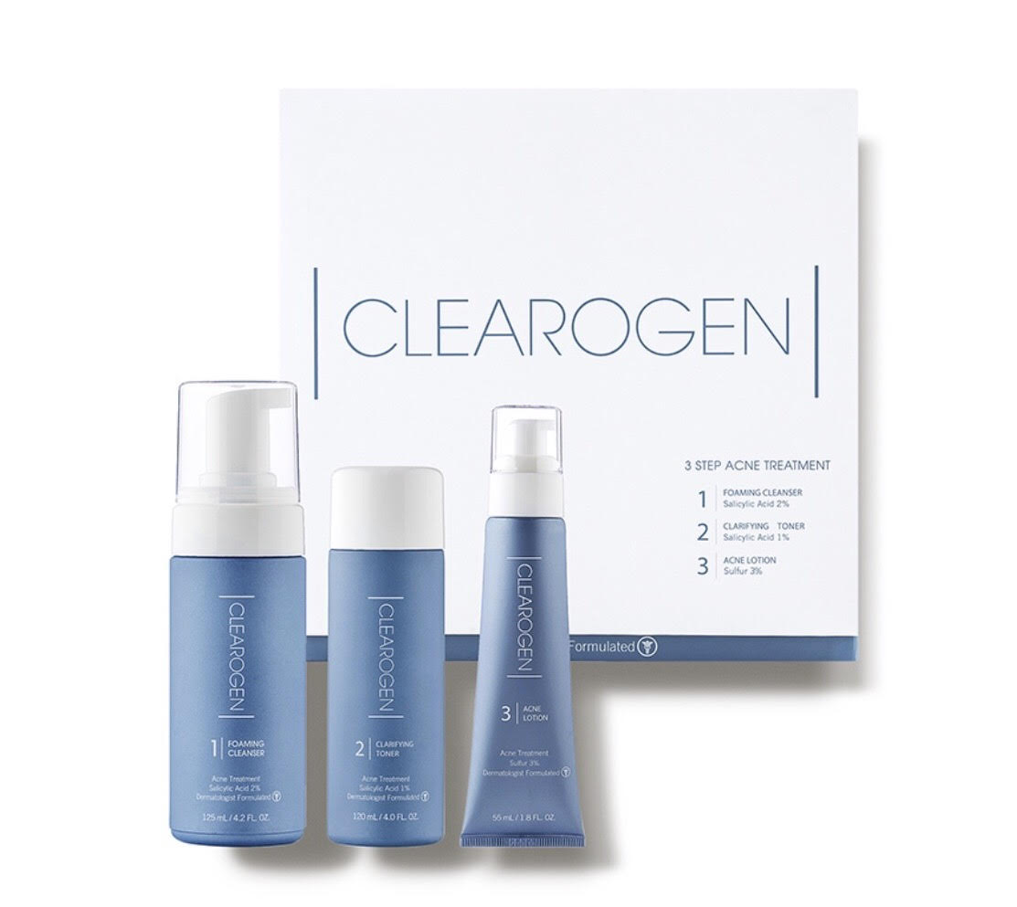 CLEAROGEN 3 Step Acne Treatment" - Get clear skin with prescription-grade ingredients and natural botanicals.